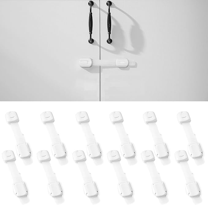 Inaya 12-Pack Child Proof Locks for Cabinet Doors, Drawers, Fridge, Toilet Seat, Dishwasher, Trash Can, Cupboard - 3M Adhesive - No Drilling - Baby Proofing Cabinet Locks