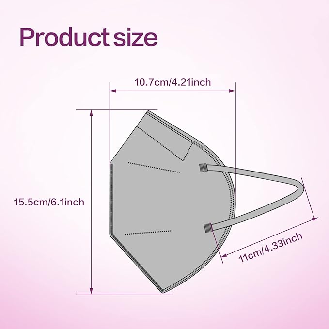 Miuphro KN95 Face Mask, 5-Layer Design Cup Dust Safety KN95 Masks 25 Pack, Gray
