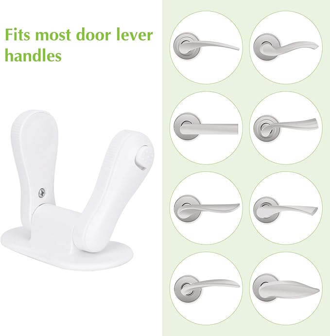Child Proof Door Lever Lock, 2 Pack Door Locks for Kids Safety, Door Knob Child Proof, Baby Proofing, 3M Adhesive, Door Handle Child Proof, Baby Safety Locks for Toddlers (White)