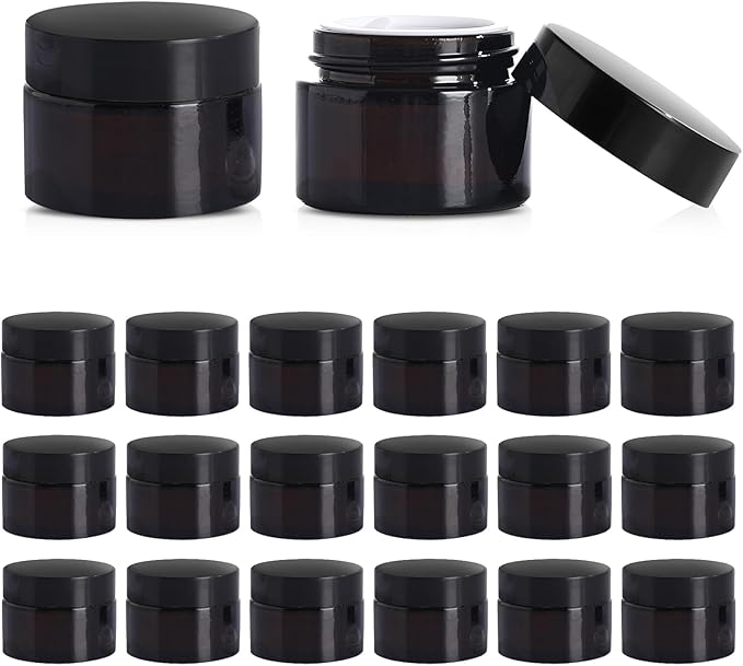 1OZ Amber Glass Jars with lids, 36 Pack Empty Cosmetic Jars, Refillable Airtight Wide Mouth Container for DIY, Sample, Cream, Lotion, Candle Making, Powder, Cosmetic