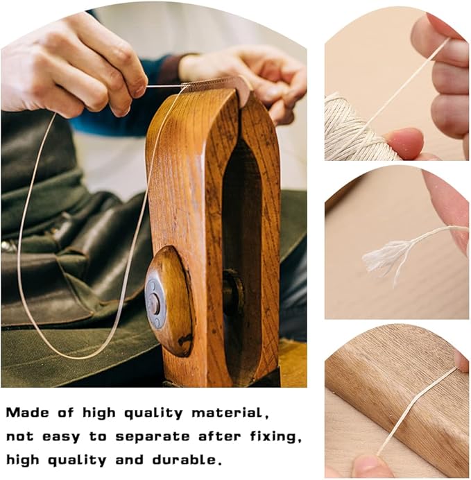 Ftyiwu Waxed Thread, Upholstery Needle and Thread 55 Yards 150D Flat Leather Sewing with 7PCS Hand Sewing Needles for Home Upholstery Carpet Canvas Repair Leather Sewing (Beige)