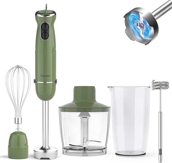 Immersion Blender Handheld 5 in 1 Hand Blender, 1000W Hand Mixer Stick, BPA-Free 12 Speed Handheld Blender with Mixing Beaker, Chopper, Whisk and Milk Frother for Soup, Smoothies, Sauce, Baby Food