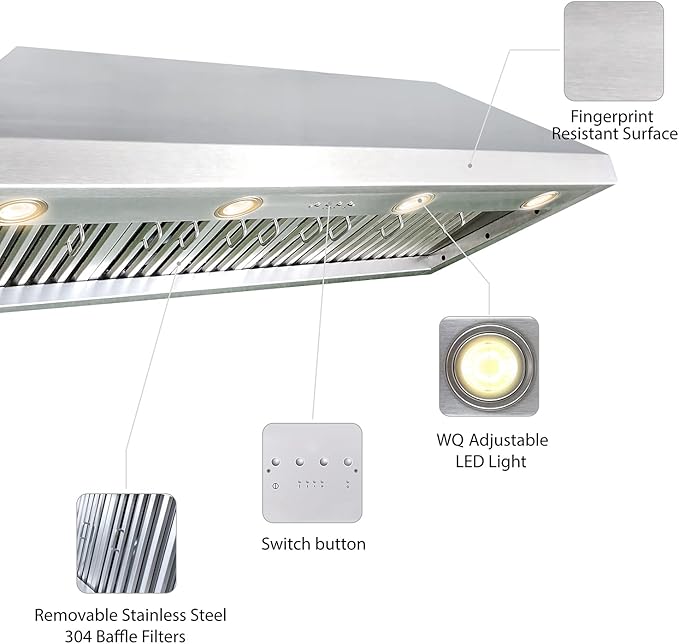 CT Copper Tailor Sloped Copper Vent Hood Island Mount,48'' W,27''H, 1150 CFM Exhaust Fan,Stainless Steel Vent,LED Light,Dishwasher-Safe Baffle Filters,VH8TR1