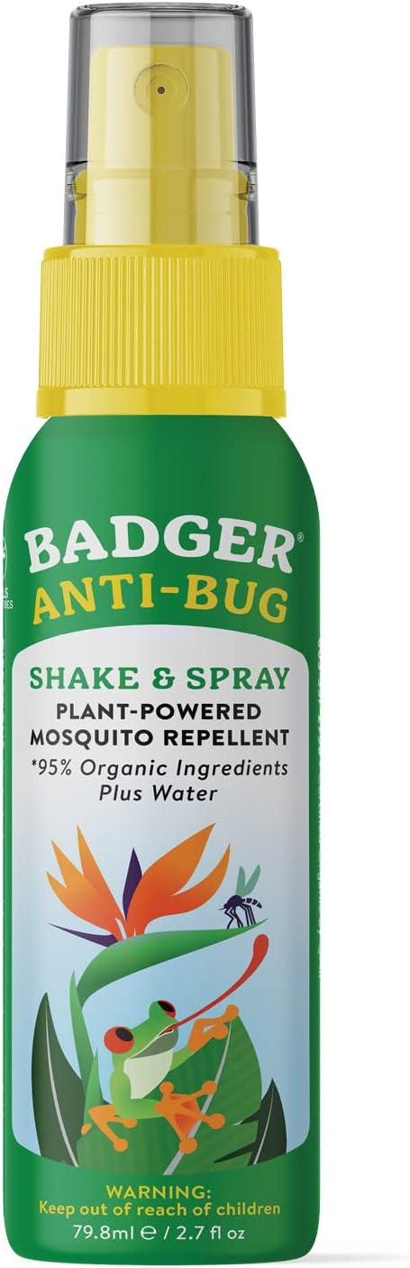 Badger Bug Spray Travel Size, Family Friendly All Natural Mosquito Repellent w/Organic Essential Oils, Smells Great, 3 Hours Effective, Deet-Free, Vegan, Travel Insect Repellent, 2.7 fl oz