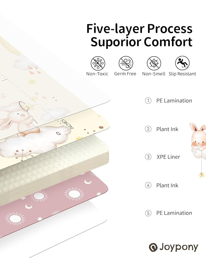 Baby Play Mat, 79" X 71" X 0.6" Extra Large & Thick Reversible Foldable Play Mats for Babies and Toddlers, Anti-Slip Portable Baby Floor Mat for Tummy Time, Baby Mat for Floor with Travel Bag