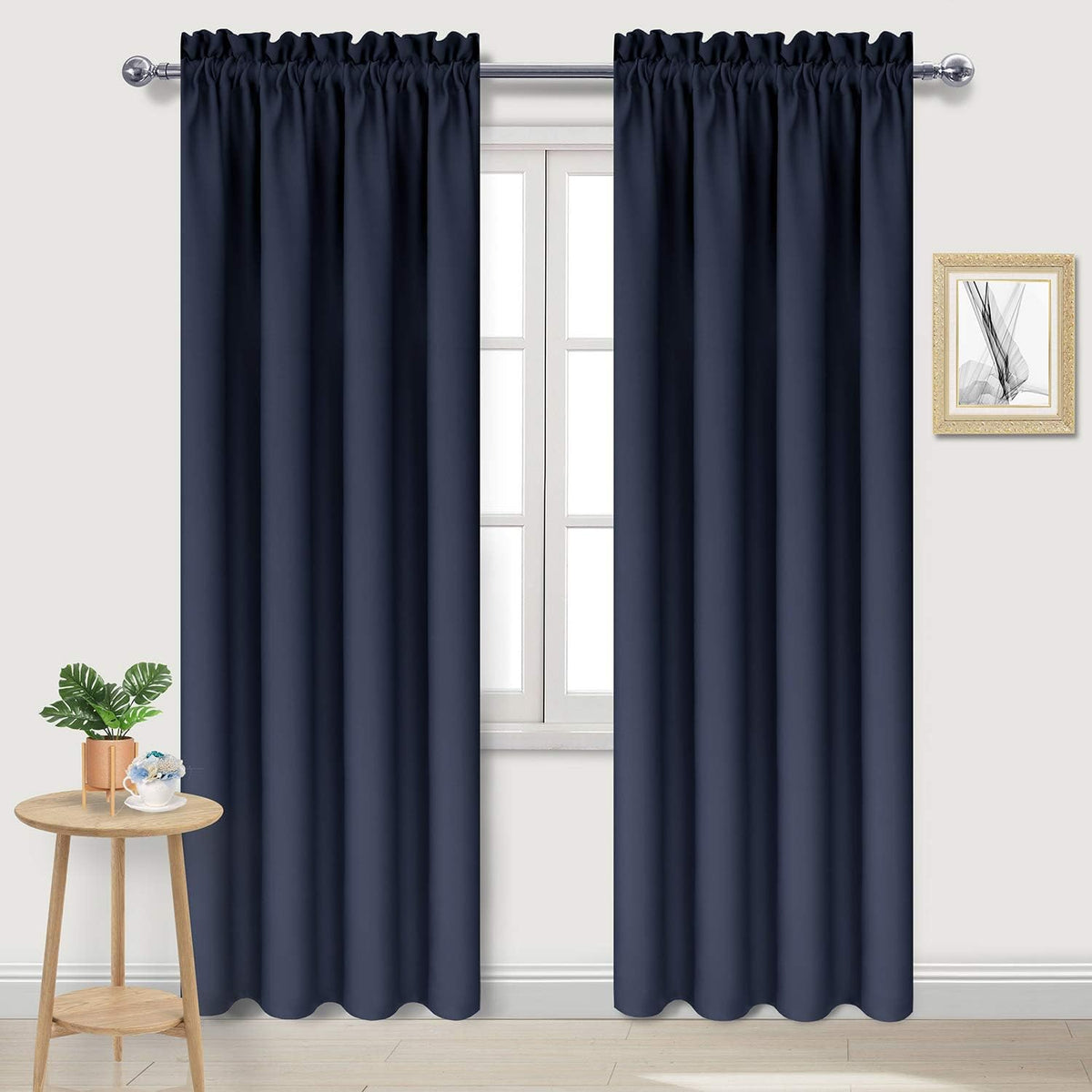 DWCN Navy Room Darkening Blackout Curtains - Thermal Insulated Privacy Energy Saving Window Curtain Drapes 38 x 72 inch Length, Set of 2 Bedroom Living Room Curtains
