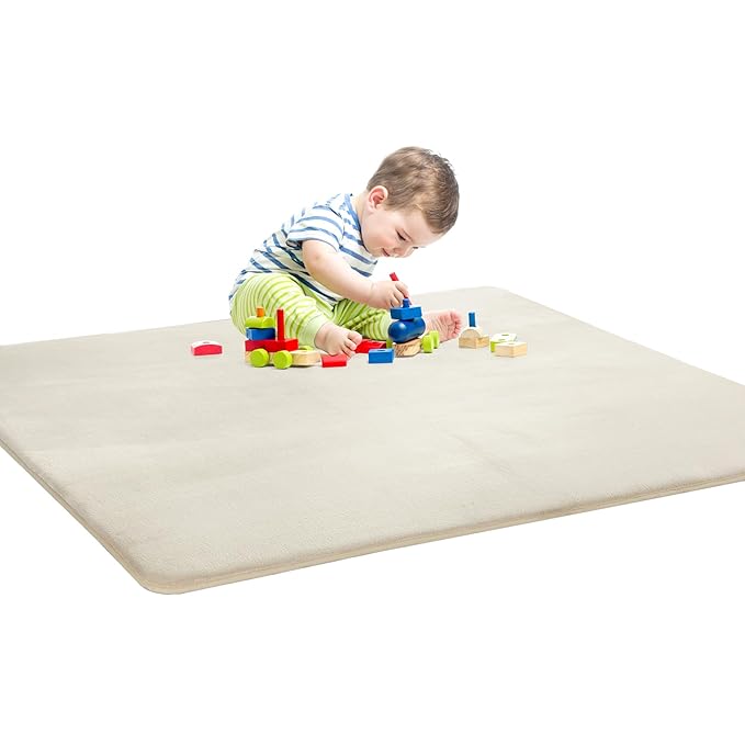 BALAPET Thick Memory Foam 71x59 Play Mat for Playpen, Super Soft Velvet Portable Baby Playpen Mat for Kids Toddler Crawling and Play, Non-Slip Bottom Playmat, Cream