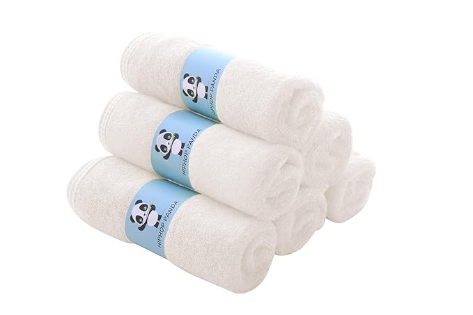 HIPHOP PANDA Baby Washcloths, Rayon Made from Bamboo - 2 Layer Ultra Soft Absorbent Newborn Bath Face Towel - Reusable Baby Wipes for Delicate Skin - Ivory, 6 Pack