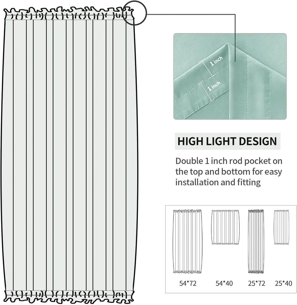 DWCN French Door Curtains – Rod Pocket Thermal Blackout Curtain for Doors with Glass Window, Kitchen and Patio Doors for Privacy, 25 X 72 Inches Long, 1 Curtain Panel with Tieback, Mint Green