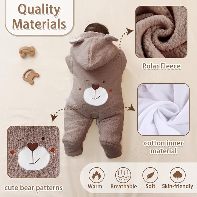 XIFAMNIY Newborn Fleece Footie Jumpsuit Hooded Warm Thicken Winter Outwear Snowsuit for Baby Girls and Boys