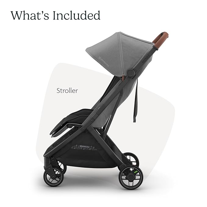UPPAbaby Minu V3 Travel Stroller | Lightweight + Compact Design | One-Hand Fold + Unfold | from Birth + Overhead Compatible | Greyson (Charcoal Mélange/Carbon Frame/Saddle Leather)