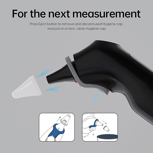 Ear Thermometer, Highly Accurate Ear Thermometer for Kids, Adults and Babies, 30 Memory Recall, 1s Result and 3-Color Fever Alert, with 24 Disposable Probe Covers, Black