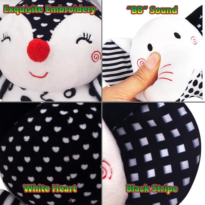 D-KINGCHY Baby Toys 0-12 Months, Black and White Newborn Toys, Soft Plush Rattle Stuffed Animal Toy with Teether and Sound, Developmental Hand Grip Toys (Fox)