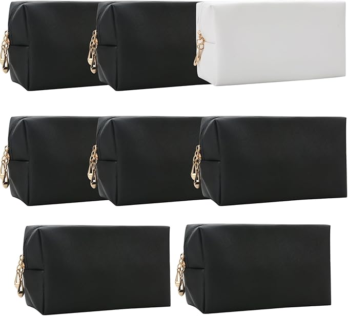 Bridesmaid Proposal Gifts Letter Cosmetic makeup bag bulk for Wedding Party Favors Bachelorette party decorations Toiletry Organizer Bag Makeup Case Gift (8, White&Black)