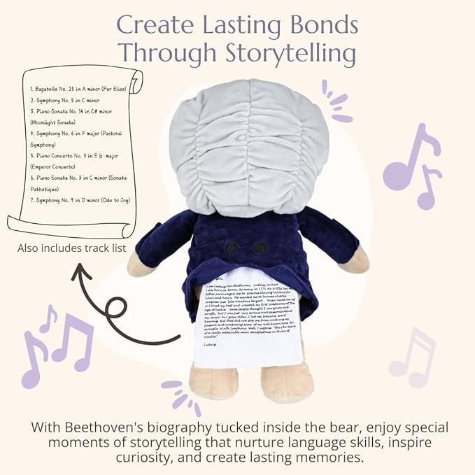 Ludwig Van Beethoven Virtuoso Bear – Plays 40 Mins of Classical Music, Educational & Soothing Musical Teddy Bear for Babies & Toddlers, Ideal