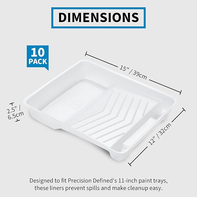 Precision Defined Paint Trays, Paint Roller Trays Liner, Plastic Paint Pan for Roller Brushes, Painting Tray for Painting with Deep Paint Pocket (Paint Tray Liner (10-Pack), 11-inch)