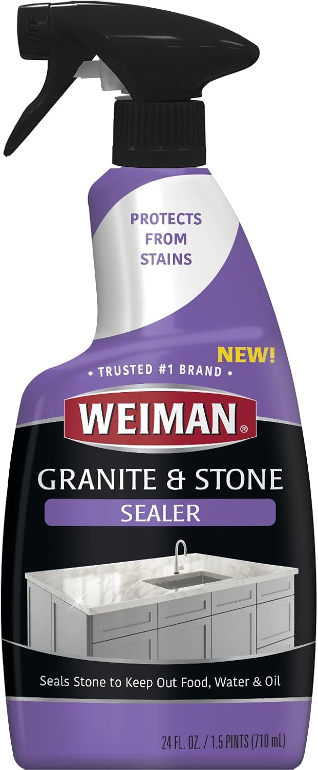 Weiman Granite & Stone Sealer Spray - Protects Kitchen Countertops, Sinks, Showers, Vanities & Floors From Stains - For Granite, Quartz, Marble, Tile, Limestone, Slate - Water Based, 24 oz