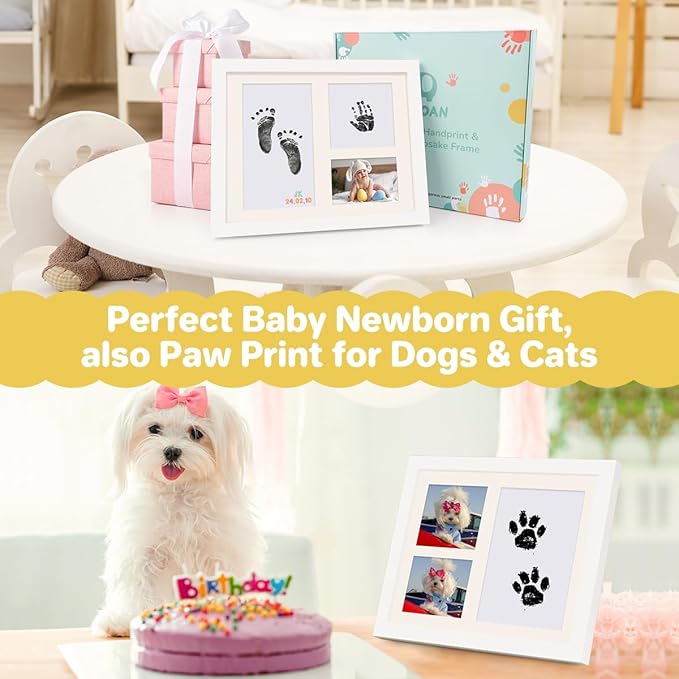 BEBOAN Inkless Hand and Footprint Kit, Baby Footprint Kit, Baby Keepsake Frames and Letter DIY Sticker, Personalized Baby Gifts, Dog Paw Print Kit, Pet Paw Print Impression Kit