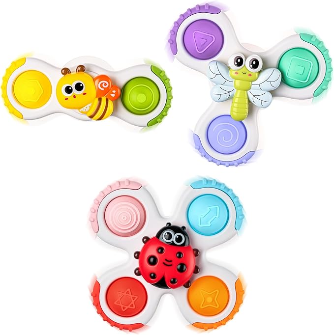 ALASOU 3PCS Pop Suction Cup Spinner Toys for 1 Year Old Boy Girl|Novelty Spinning Tops Toddler Toys Age 1-2|Sensory Baby Bath Toy for Toddlers 1-3|12 18 Months Boy Birthday Gift for Infant