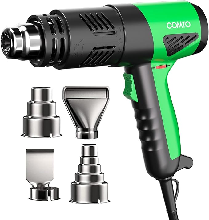 1800W Industrial Heat Gun, Fast Heating 122℉-1202℉ Variable Temperature Control Overheat Protection 2 Speed Air Flow with 4 Nozzles for Crafts, Shrinking Tubing, Vinyl Wrap (SG-1004)