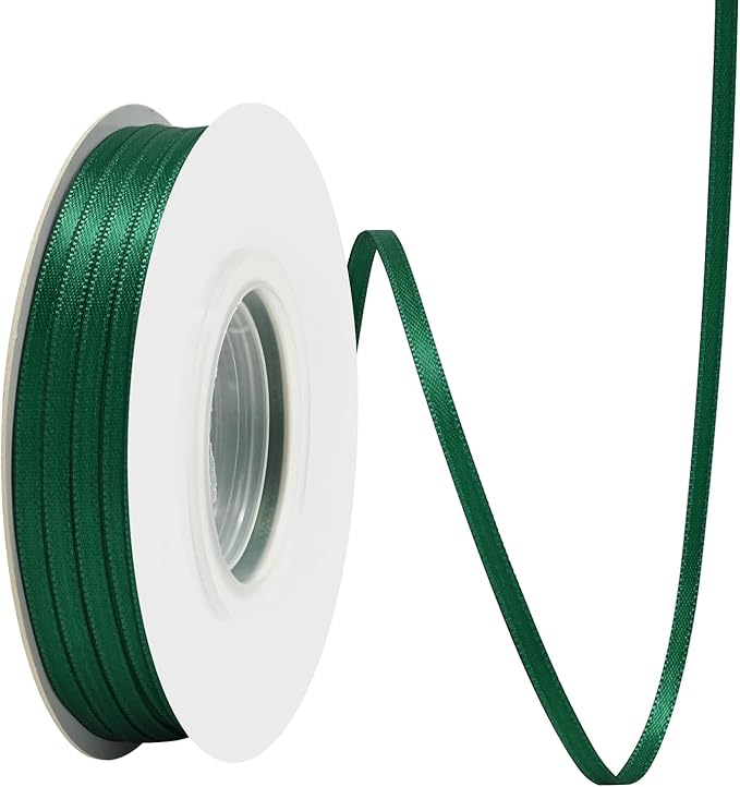 Forest Green Satin Ribbon 1/8" X 50 Yards Solid Color Double Faced Ribbons Perfect for Crafts Wedding Decor Bow Making Arts Sewing and More
