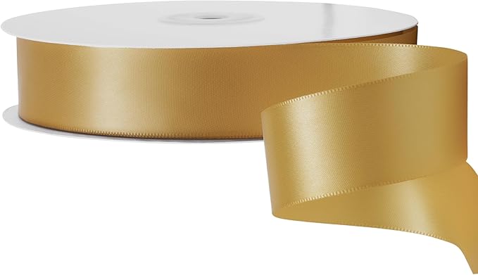 LIUYAXI Old Gold Double Faced Satin Ribbon, 1" X Continuous 25 Yards, Ribbons Perfect for Gift Wrapping Wedding Bouquet Decor DIY Craft Bow Making & Other Projects