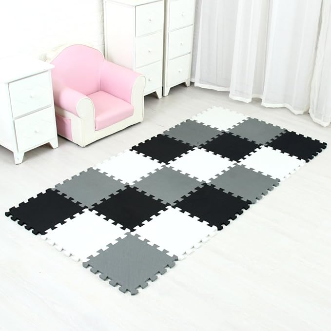 MQIAOHAM® 18 Pieces Puzzle Play Mats, Soft Baby Play Mat, Kids Interlocking Foam Floor Tiles, Toddlers Carpet Playmats G301018-101104112