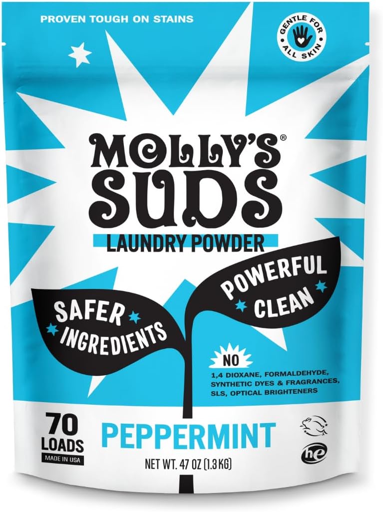 Molly's Suds Original Laundry Detergent Powder | Clean Laundry Detergent Powder for Sensitive Skin | Simple, Effective Ingredients, Stain Fighting | 70 Loads (Peppermint)
