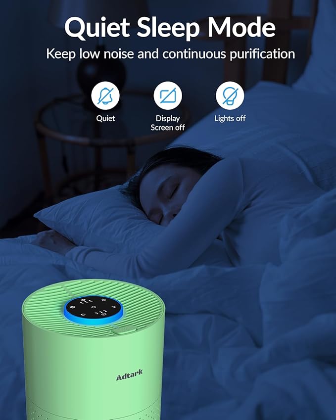 Air Purifiers for Home Bedroom, ADTARK Air Cleaner with H14 True HEPA 3-in-1 Filter, Sleep Mode & Aroma Function, 3 Light Modes, Room Air Purifier with 3 Timer for Office, Dorm, Hotel (Green)