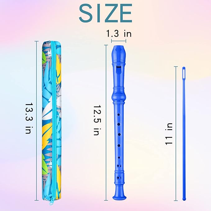Soprano Recorder Instrument for Kids Beginners Student German Fingering C Key Recorder Instrument 3 Piece with Cleaning Rod and Bag Fingering Chart(Blue)