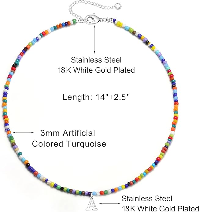 Yoosteel Colorful Beaded Initial Necklaces for Girls Gifts - Cute Initial Necklaces for Girls Kids Jewelry A-Z Letter Choker Necklace for Women Birthday Gifts for Teens Daughter Niece Granddaughter