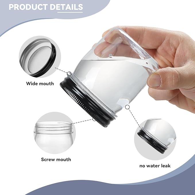 novelinks 8 oz Clear Plastic Jars with Screw-On Lids - BPA-Free Refillable Storage Containers for Slime, Spices, Crafts, Kitchen & Home Organization (16 Pack,Black)