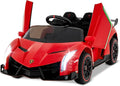 Costzon Ride on Car, Lamborghini Licensed 12V Battery Powered 4WD Sports Car with Remote Control, 3 Speeds, Hydraulic Doors, LED Lights, Towing Wheel, Horn, Music, Electric Vehicle for Kids Aged 3-8