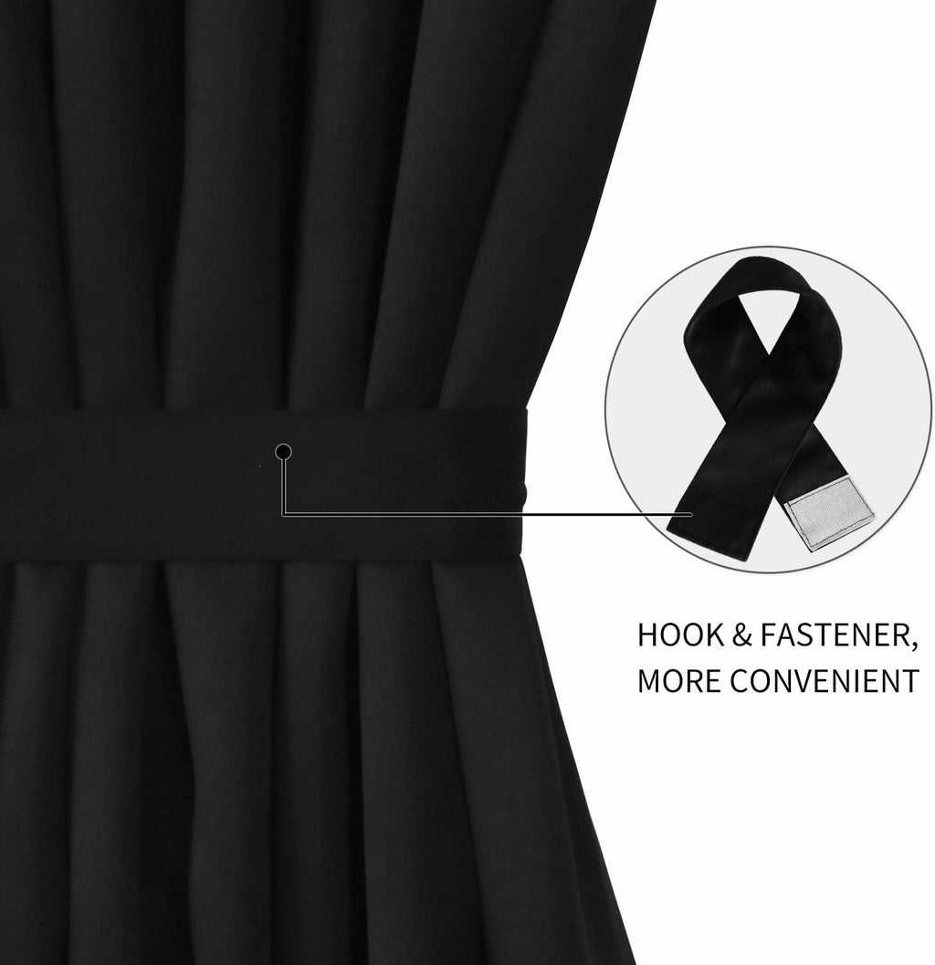 DWCN French Door Curtains – Rod Pocket Thermal Blackout Curtain for Doors with Glass Window, Kitchen and Patio Doors for Privacy, 25 X 72 Inches Long, 1 Curtain Panel with Tieback,Black