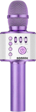 BONAOK Wireless Bluetooth Karaoke Microphone, 3-in-1 Portable Handheld Mic Speaker Machine for All Smartphones, for Girls Boys Kids Adults All Age Q37(Light Purple)
