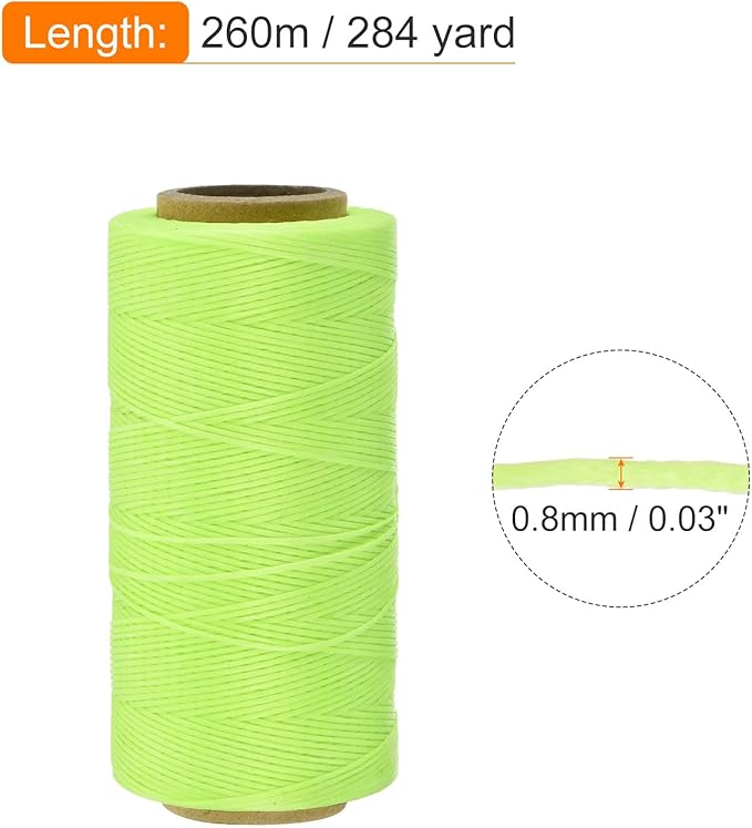 MECCANIXITY Waxed Thread,284 Yard 0.8mm 150D Flat Wax Thread Polyester Waxed String for Leather Sewing Hand Weaving Book Binding Home Decoration,Fluorescent Green