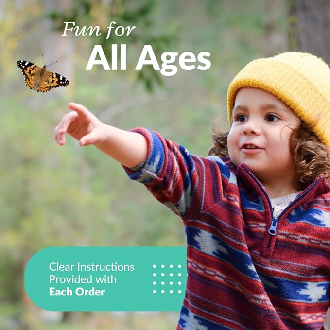 Clearwater Butterfly Live Painted Lady Butterflies - Butterfly Growing Kit with Live Caterpillars - Mesh Cage Included - Butterfly Habitat - 10 Live Caterpillars to Butterflies - Live Butterfly Kit