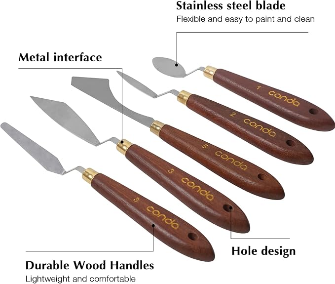 CONDA Palette Knife Painting Stainless Steel Spatula Palette Knife Oil Paint Metal Knives Wood Handle