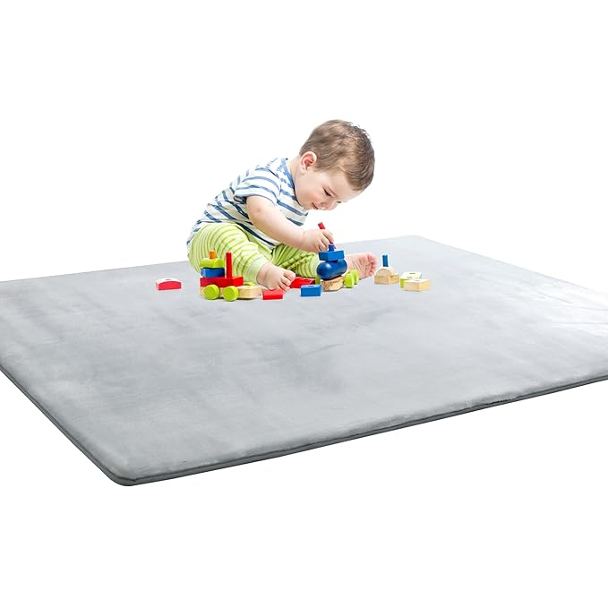 BALAPET Thick Memory Foam 71x59 Play Mat for Playpen, Super Soft Velvet Portable Baby Playpen Mat for Kids Toddler Crawling and Play, Non-Slip Bottom Playmat, Grey