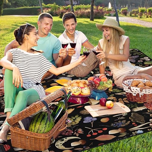 Supfitness Extra Large Picnic Blankets Waterproof Foldable (80"x 80") Mushroom Beach Blanket Waterproof Sandproof,3-Layer Thicking Mat Outdoor Packable Camping Blanket - color: Black-2, size: 6'8" x 6'8" (Square)