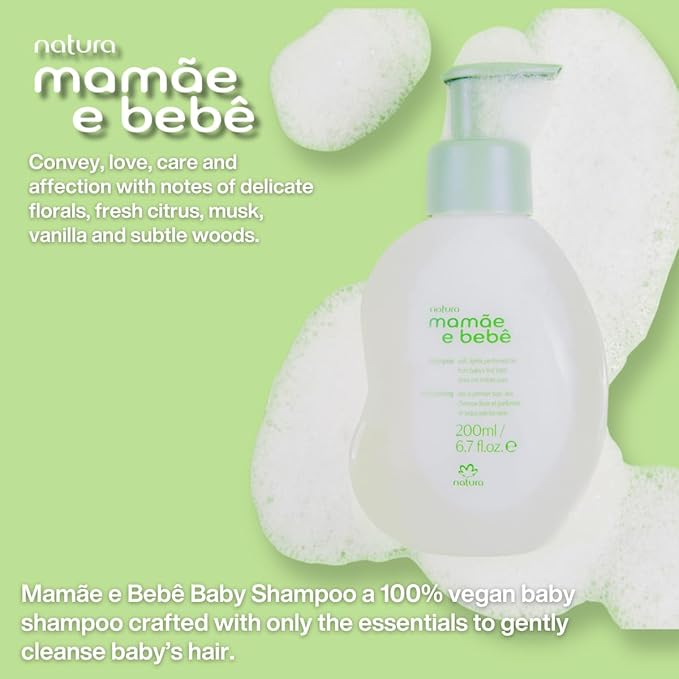 natura - Mamãe e Bebê Shampoo Refill - 100% Vegan - Safe & Gentle Formula - 98.4% Natural Origin - All Skin Types - Cruelty Free - Brazilian Baby Beauty - Baby Essentials - 6.7 fl oz (200ml)
