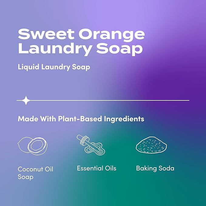 Indigo Wild Zum Clean Laundry Soap - Plant-Based Liquid Laundry Soap - Contains Baking Soda, Essential Oils & Saponified Coconut Oil - Sweet Orange Scent - 64 fl oz