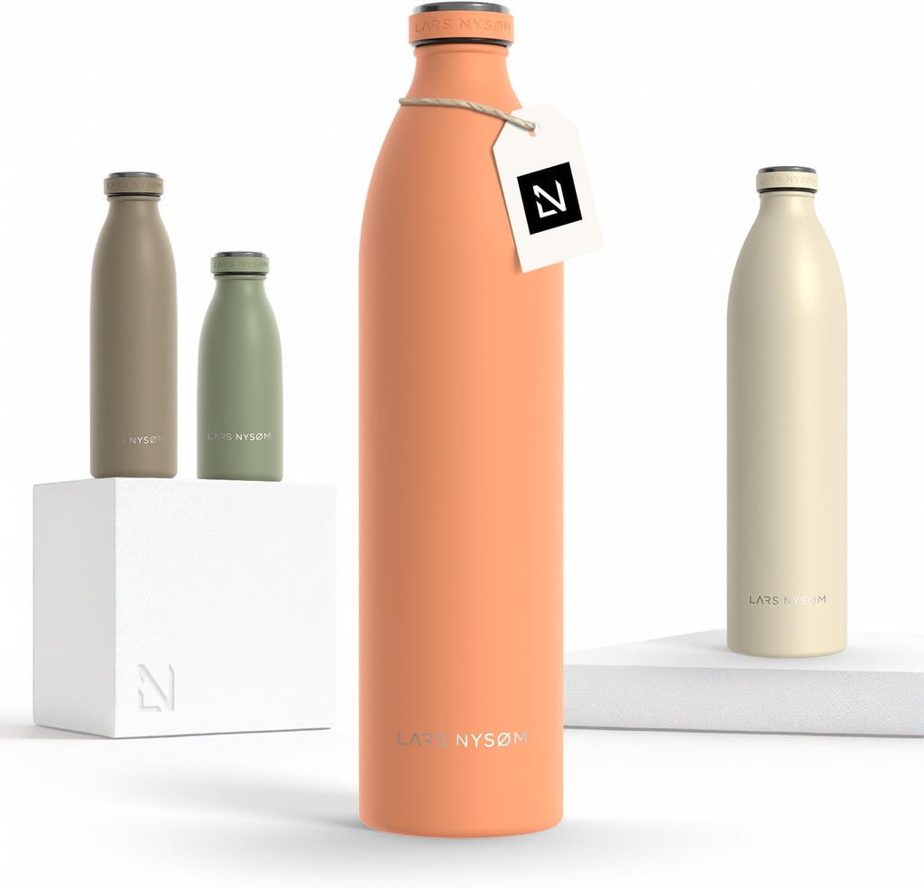 LARS NYSØM Stainless Steel Insulated XL Water Bottle 12oz 17oz 25oz 34oz 51oz | Insulated Thermo Flask for Hot and Cold Beverages | Leakproof Drinking Bottle (Pumpkin Orange, 50.7 oz)