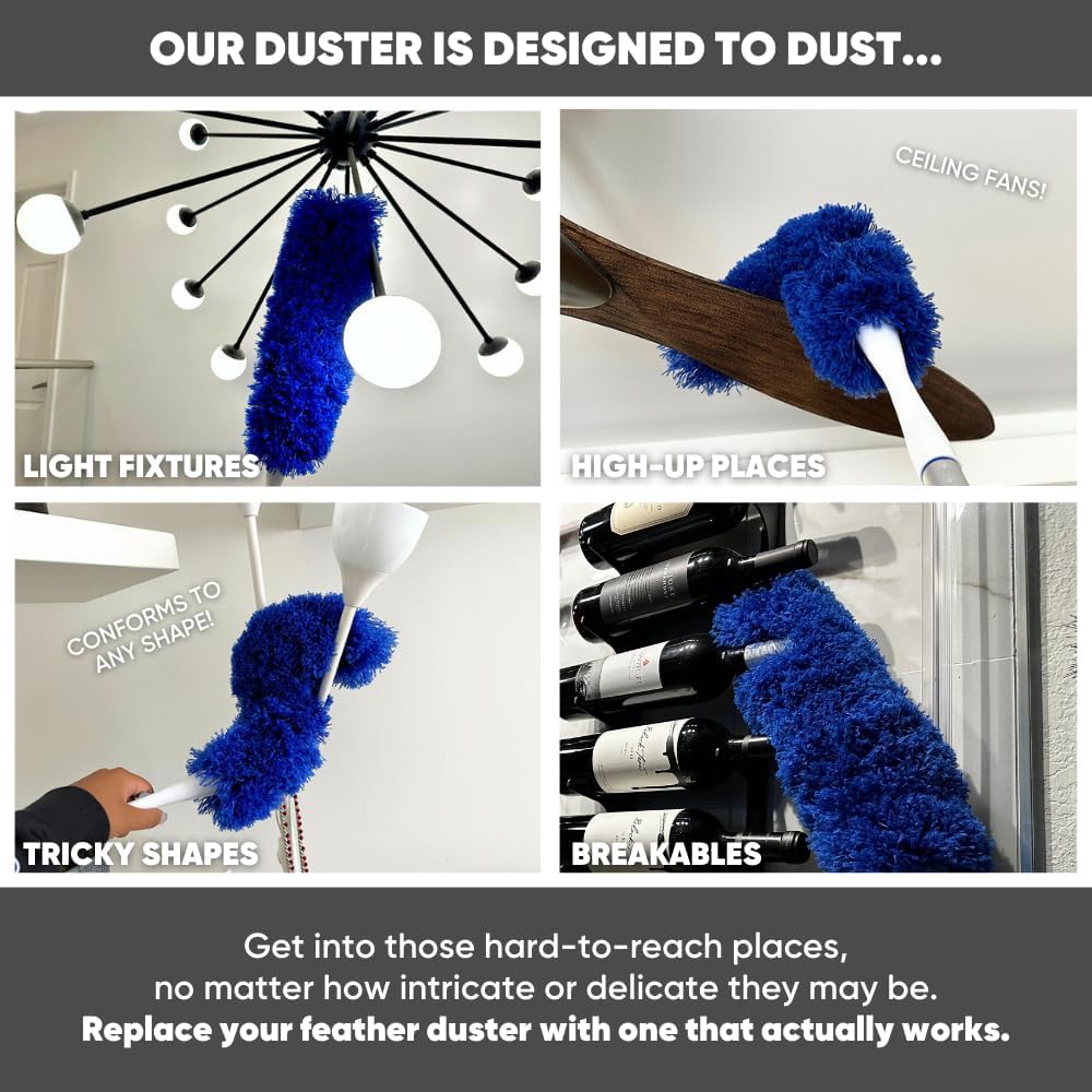 2 Pack of Microfiber Flexible Dusters with Heavy Duty Extension Pole | 5' Reach | Clean Ceiling Fans, Cobwebs, Light Fixtures, Delicate Objects