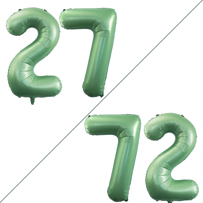 GOER Number 27 Balloons for 27th Birthday Party Decorations,42 Inch Jumbo Foil Helium 72 Balloons for 72nd Birthday 2027 New Year Eve Graduation Party Decoration (Sage Green)