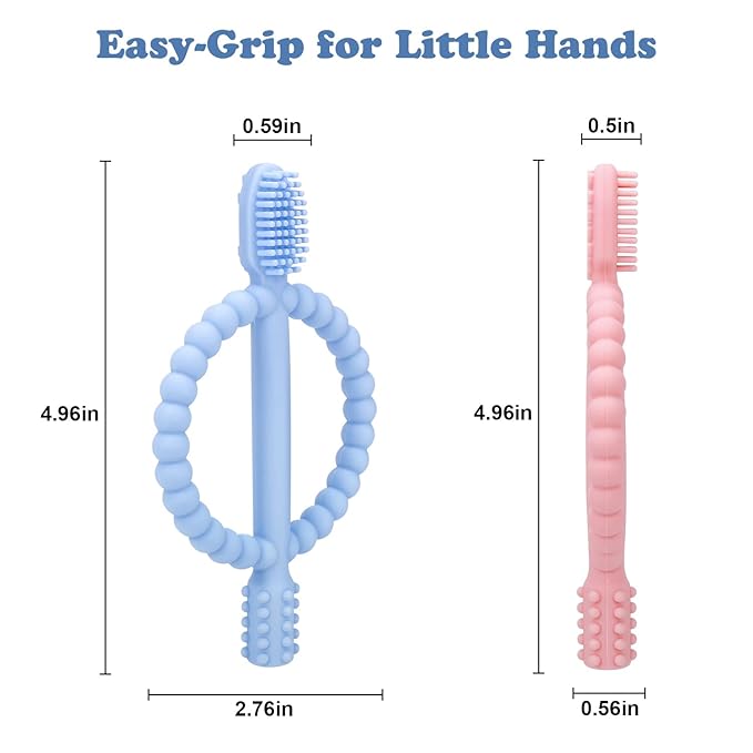 Baby Teething Toys with Easy-Hold Handle, Silicone Infant Toothbrush, Textured On Both Sides Helps Massage, Soothe Sore Gums, Teething Toys for Babies 0-6 Months, 6-12 Months