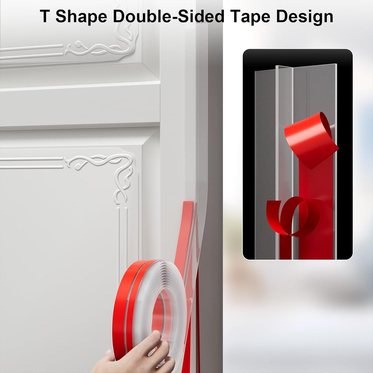 T-Shaped Door Draft Stopper, 1.37 in x 20 Ft Silicone Seal Strip for Windows Gaps, Weather Stripping Seal Strip Shower Sweep, Clear