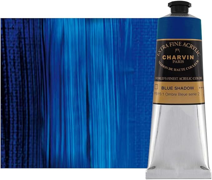 Charvin Extra Fine Professional Acrylic Paint - Blue Shadow, 60ml Tube, Triple-Milled, Lightfast Pigments, Open Stock Artist Acrylic Paints in Nature-Inspired Hues