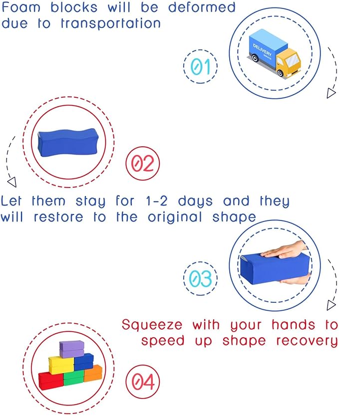 Toddler Foam Buliding Blocks - 12 Piece Fabric Covered 9x4x3inch Stacking Block Sets - Colourful Soft Play Set for Kids Idea for Building and Throwing Fun