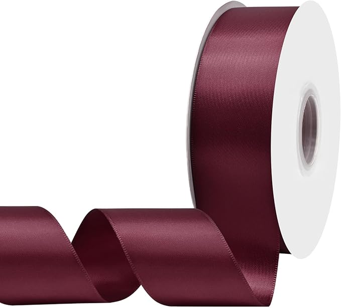 Wine Red Satin Ribbon 1-1/2" X 50 Yards Solid Color Double Faced Ribbons Perfect for Crafts Wedding Decor Bow Making Arts Sewing and More